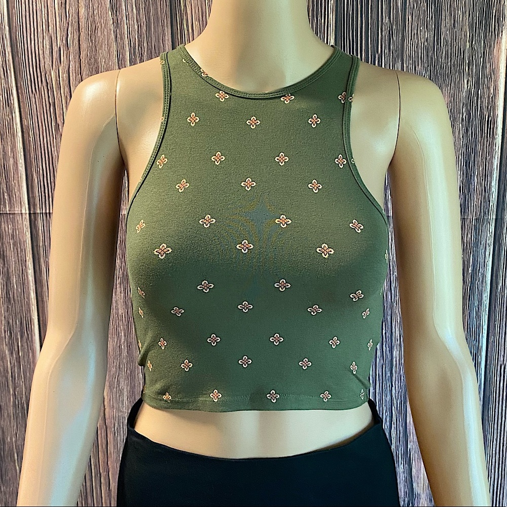 Aeropostale size XS forest green & salmon pink bodycon summer boho crop top